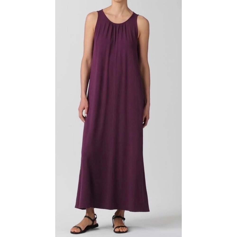 Eileen Fisher Blackberry Fine Jersey Round Neck Tank Maxi Dress Womens M Tencel
